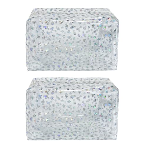TotePrint Wasserdicht Transparente Make-up-Tasche Glänzende Diamant-Muster Tasche 2 Stück (Weiß) von TotePrint