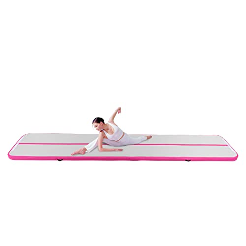 5 Meter Aufblasbare Gymnastikmatte, Fitness Tumbler Matte Yogamatte mit Tragetasche und Elektrische Luftpumpe für Yoga Gym (Rosa) von TouTToNG