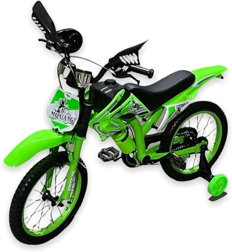 Kinderfahrrad für Jungen, 40,6 cm, mit Stützrädern, Kinderfahrrad für Kinder im Alter von 5–9 Jahren, Rot, Grün, Blau (40,6 cm), Moto Motorrad, Motorcross (grün) von Touch of Venetian