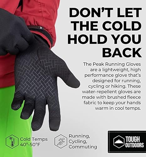 Tough Outdoors Touchscreen-Laufhandschuhe – Schwarze Winterhandschuh-Einlagen zum SMS-Schreiben, Radfahren, Autofahren für Männer und Frauen – dünne, leichte und warme Thermo-Sporthandschuhe von Tough Outdoors