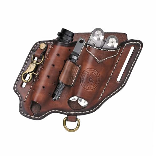 TOURBON Multitool-Etui für Gürtel, Leder, EDC, Taschen-Organizer mit Schlüsselhalter, Taschenlampen-Holster von Tourbn