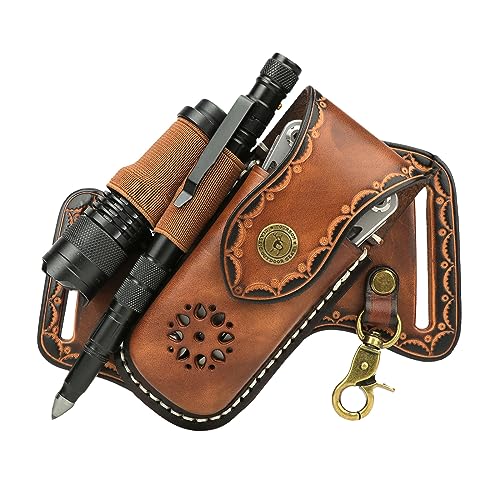 TOURBON Multitool-Taschenorganizer aus Leder mit Schlüsselhalter für Gürtel Taschenlampe Holster von Tourbn