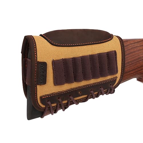 Tourbn Gewehr-Gesäß-Munitionstasche aus Segeltuch und Leder, verstellbare Wangenauflage, Rechtshänder von Tourbn