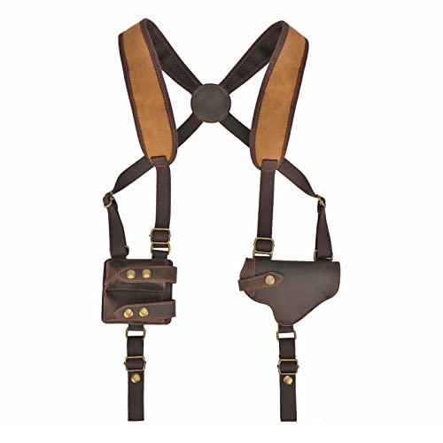 Tourbon Verstellbare Schulterholster aus Segeltuch und Leder, Pistolenholster mit doppelter Magazintasche von Tourbn