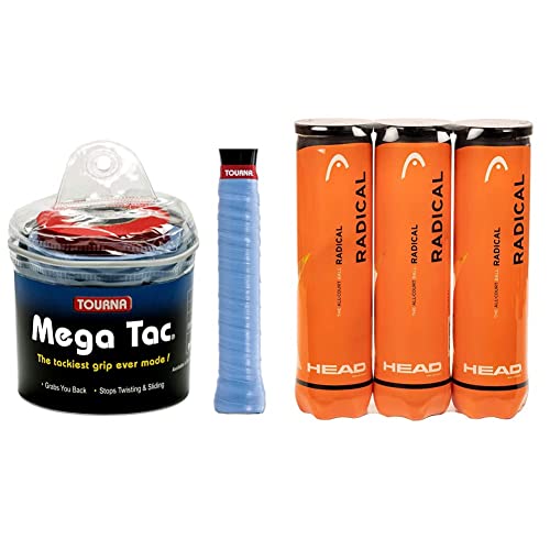 Tourna Zipper Box von 30 auf Grips – Mega Tac, Uni, TG30MTB, blau Overgrip, Fits Most & Head Radical Tennisball (3 x 4 Stück) Amazon Exclusive von Tourna