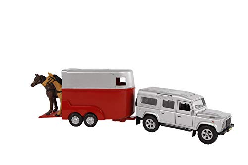 Kids 521712 - Globe Traffic Landrover Defender mit Pferdeanhänger (Spielset, Pferdetransporter) mit Rückzugsmotor, Set mit 2 Pferden Transporter und Fahrzeug, Auto, 25 cm Kids 521712 - Globe Traffic Landrover Defender mit Pferdeanhänger (Spielset, Pferdetransporter) mit Rückzugsmotor, Set mit 2 Pferden Transporter und Fahrzeug, Auto, 25 cm von Toyland