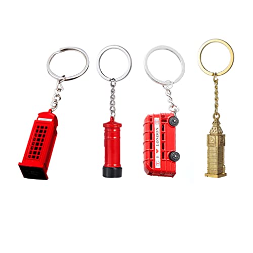 Toyvian London Schlüsselanhänger mit Telefonzelle und Bus, Big Ben London, Souvenir, Geschenk, 4 Stück von Toyvian