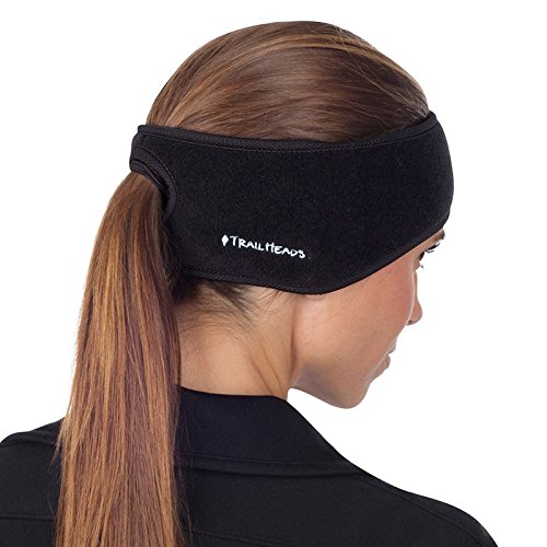 TrailHeads Pferdeschwanz-Stirnband für Damen | Ohrenwärmer aus Vlies | Stirnband für Winterläufe - schwarz/schwarz von TrailHeads