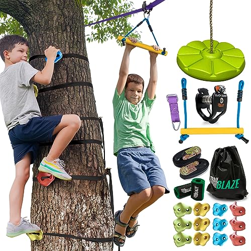 Trailblaze Zipline-Set und Baum-Klettergriffe - 70 Fuß Slackline-Zipline für den Hinterhof-Ninja-Warrior-Hindernisparcours für Kinder - 300 Pfund Tragfähigkeit Monkey Bar für Kinder-Schaukel von Trailblaze