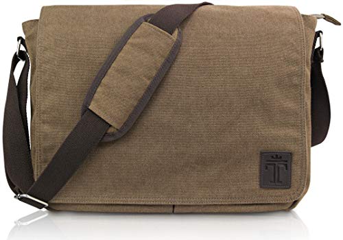 TRAVANDO Laptoptasche 14-16 Zoll Laptop Tasche Herren Umhängetasche Canvas Segeltuch Kuriertasche Messenger Bag Herren für Arbeit Schule Freizeit Notebook Tasche (Braun) von TRAVANDO