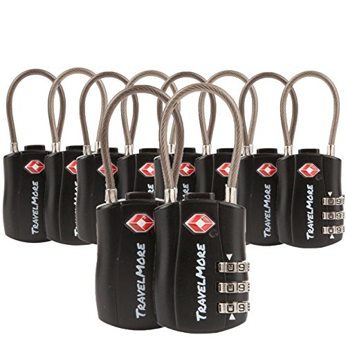 10er-Pack TSA-Genehmigte Reise-Kombinations-Kabelschlösser für Koffer und Rucksäcke – Schwarz, 10 Stück von TravelMore