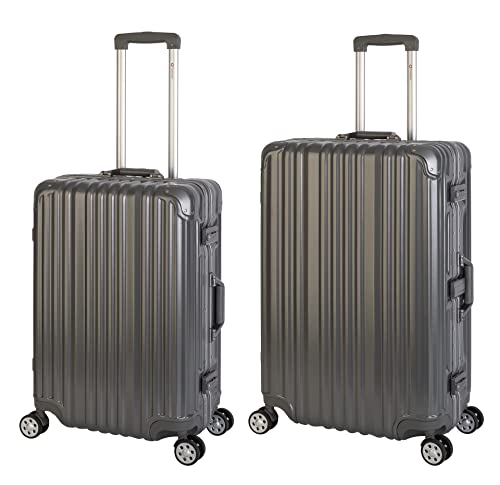 Travelhouse London Koffer Grau M-65cm, L-75cm · 2er-Set · Alu-Rahmen · Polykarbonat Hartschale · Mittlerer Koffer + Reisegepäck Reisetrolley Trolley Reisekoffer · Vol. M-67L · L-108L von Travelhouse