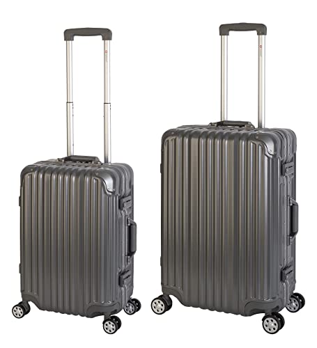 Travelhouse London Koffer Grau S-55cm, M-65cm · 2er-Set · Alu-Rahmen · Polykarbonat Hartschale · Handgepäckkoffer +Reisegepäck Reisetrolley Trolley Reisekoffer · Vol. S-44L · M-67L von Travelhouse