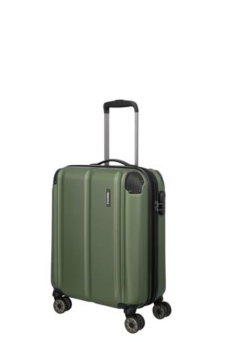 Travelite 4-Rad Handgepäck Koffer mit Dehnfalte erfüllt IATA Bordgepäckmaß, Gepäck Serie CITY: Robuster Hartschalen Trolley mit kratzfester Oberfläche, 073044-80, 55 cm, 40 Liter, grün von Travelite