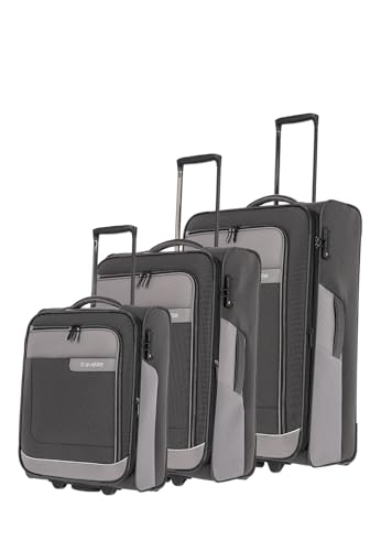 Travelite Kofferset 3 teilig Weichschale Größen S-M-L, nachhaltig, VIIA, 2 Rollen, Weichschalenkoffer Set aus recyceltem Material, TSA Schloss von Travelite