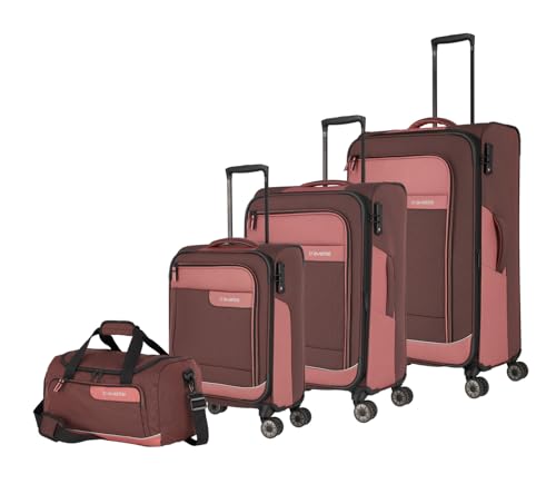 Travelite Kofferset 4 teilig Weichschale 4 Rollen, Größen S-M-L + Reisetasche,nachhaltig, VIIA Reisegepäck Set aus recyceltem Material, TSA Schloss, Koffer Größen L + M erweiterbar von Travelite