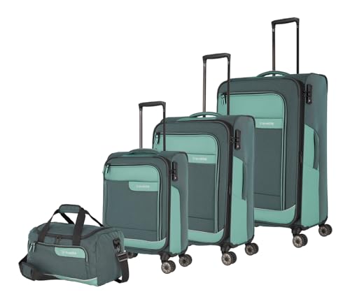 Travelite Kofferset 4 teilig Weichschale 4 Rollen, Größen S-M-L + Reisetasche,nachhaltig, VIIA Reisegepäck Set aus recyceltem Material, TSA Schloss, Koffer Größen L + M erweiterbar von Travelite
