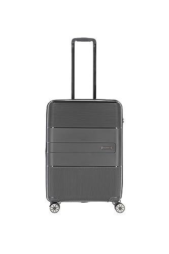 travelite 4-Rad Hartschalen Koffer mittelgroß mit Dehnfalte + TSA Schloss, Gepäck Serie WAAL: Stabiler Trolley mit recyceltem Innenfutter, 65 cm, 65 - 75 Liter, Schwarz von Travelite