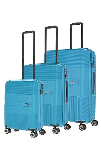 travelite 4-Rad Kofferset 3-teilig Hartschale, Größen L/M/S mit TSA Schloss, Gepäck Serie WAAL: Stabile Trolleys mit recyceltem Innenfutter von Travelite