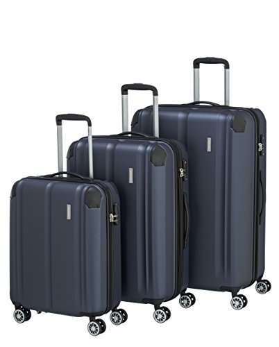 Travelite 4-Rad Koffer Set Größen L/M/S mit TSA Schloss + Dehnfalte (außer Größe S), Gepäck Serie CITY: Robuster Hartschalen Trolley mit kratzfester Oberfläche, 073040-20, marine (blau) von Travelite