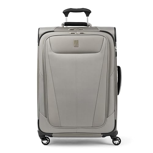 Travelpro Maxlite 5 Softside Erweiterbares Gepäck mit 4 Spinner-Rädern, Leichter Koffer, Herren und Damen, champagnerfarben, Checked-Medium 25-Inch, Kariert, Größe M, 63,5 cm von Travelpro