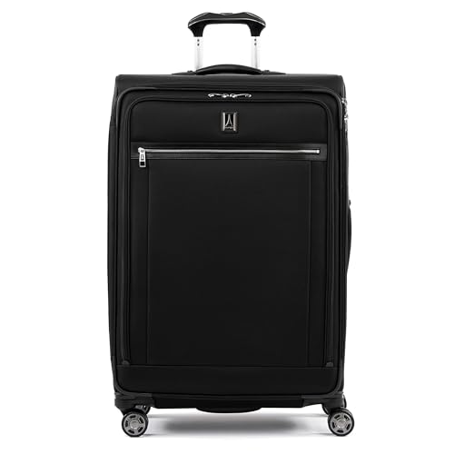Travelpro Platinum Elite Softside erweiterbares aufgegebenes Gepäck, großer Spinner-Koffer mit 8 Rädern, TSA-Schloss, Herren und Damen, Schattenschwarz, kariert, groß, 74 cm von Travelpro