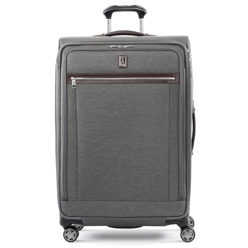 Travelpro Platinum Elite Softside erweiterbares aufgegebenes Gepäck, großer Spinner-Koffer mit 8 Rädern, TSA-Schloss, Herren und Damen, Vintage-Grau, kariert, groß, 74 cm von Travelpro