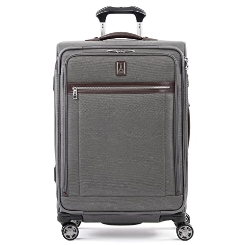 Travelpro Platinum Elite Softside erweiterbares aufgegebenes Gepäck, Spinner-Koffer mit 8 Rädern, TSA-Schloss, Herren und Damen, Vintage-Grau, kariert, mittelgroß, 64 cm von Travelpro