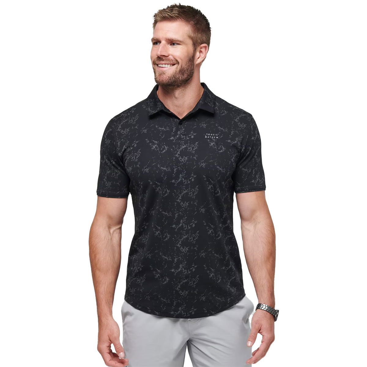 Travis Mathew TravisMathew Men's Warmer Tides Scoop Golf Polo Shirts, Mens, Black, Medium | American Golf von Travis Mathew