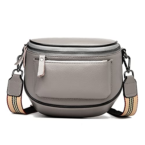 Travistar Umhängetasche Damen Kleine - Echtes Leder Crossbody Bag Damen Stylisch Bauchtasche Gürteltasche Hüfttasche Moderne Taschen mit Breitem Schultergurt - Sportlich Schultertasche Grau von Travistar