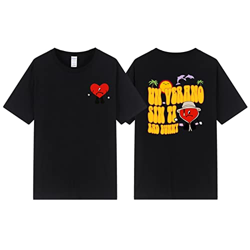 T-Shirt Bad Bunny Doppelseitig Bedruckt Kurzärmelig T-Shirt Männer Frauen Hip-Hop Neutral Erwachsene T-Shirt Kurze Ärmel Oberteile Jungen Mädchen-Black||XXS von Trconk