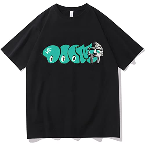 T-Shirt Mf Doom Buchstabe T-Shirt Karikatur Anime Lässig Kurze Ärmel Männer Frauen Kleidung O-Ausschnitt Baumwolle Tshirt Oberteile Mode Grafik Klamotten Hip Hop Kurze Ärmel-Black||XXS von Trconk