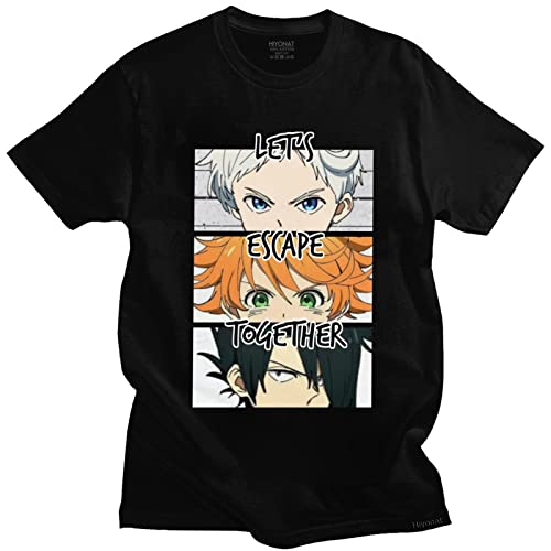 Trconk Anime T-Shirts The Promised Neverland T-Shirts Kurzärmelig Männer Frauen Baumwolle Lässig Lose Mode T-Shirts Kurzärmelig Oberteile-Black||XXS von Trconk