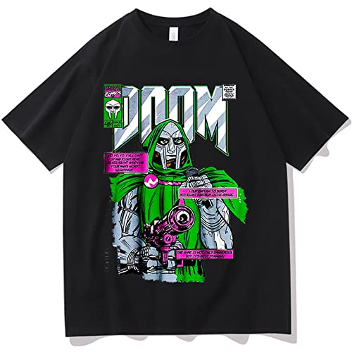 Trconk T-Shirts Mf Doom T-Shirts Kurze Ärmel Baumwolle T-Shirts Mode Unisex Lässig Grafik Ästhetisch Hip Hop T-Shirts Kurze Ärmel Streetwear Oberteile XXS~3XL-Black||XXS von Trconk