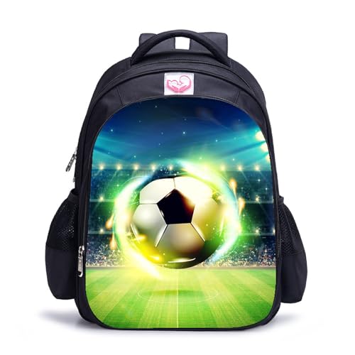 Treer 3D-Fußball-Druck Rucksack Kinder, Schulrucksack für Kinder Wasserdicht Kinderrucksack Mädchen Jungen Schulranzen 1-9 Klasse, Schulranzen für Schule Reisen (Fußball 15,32x17x42cm) von Treer