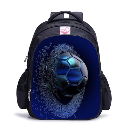 Treer 3D-Fußball-Druck Rucksack Kinder, Schulrucksack für Kinder Wasserdicht Kinderrucksack Mädchen Jungen Schulranzen 1-9 Klasse, Schulranzen für Schule Reisen (Fußball 19,32x17x42cm) von Treer