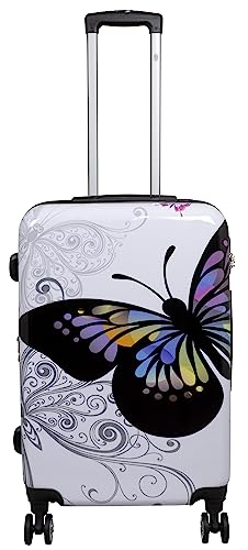 Trendyshop365 City-Koffer Hartschale Schmetterling 67 Zentimeter 66 Liter 4 Räder Weiß Printdesign Zahlenschloss von Trendyshop365