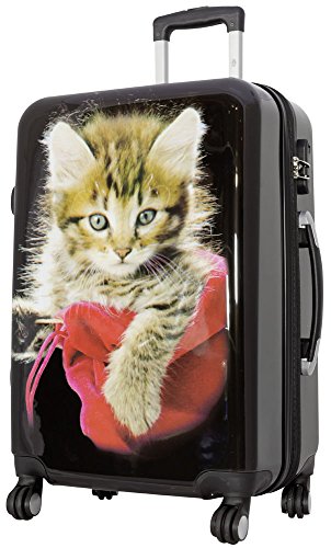 Trendyshop365 City-Koffer Weekender Hartschale Mittelgroß mit Katzen-Foto-Motiv Bedruckt 67cm 62 Liter 4 Rollen von Trendyshop365