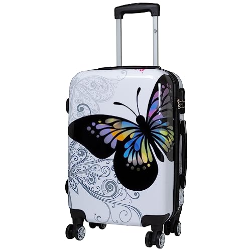 Trendyshop365 Handgepäck Koffer Hartschale klein 57 cm - Butterfly weiß von Trendyshop365