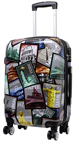 Trendyshop365 Handgepäck Koffer Hartschale klein 57 cm - bunt Motiv Weltreise Rio Athen Paris von Trendyshop365