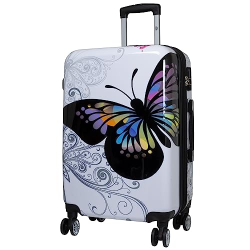 Trendyshop365 Koffer Hartschale mittelgroß 67 cm - Butterfly weiß von Trendyshop365