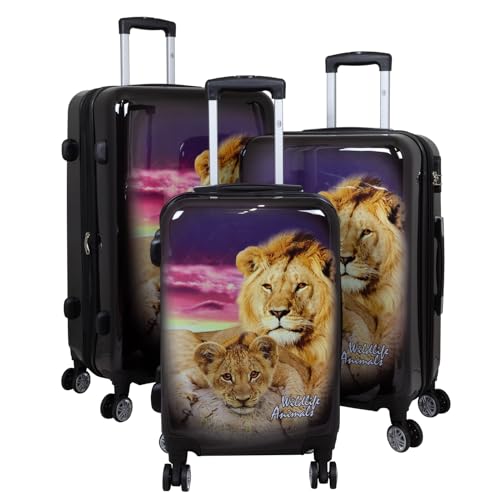 Trendyshop365 Koffer-Set 3-teilig Trolley Hartschale - Löwe mit Baby von Trendyshop365
