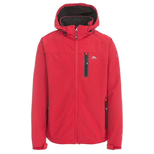 Trespass Accelerator II, Red, S, Wasserdichte Softshelljacke mit abnehmbarer Kapuze für Herren, Small, Rot von Trespass