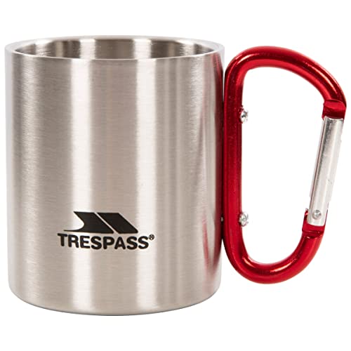 Trespass Bruski, Silver, Doppelwandiger Edelstahl Campingbecher 230ml mit Karabinergriff, Grau, 1 Stück (1er Pack) von Trespass
