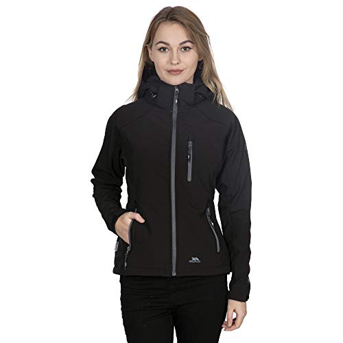 Trespass Bela II, Black, S, Wasserdichte Softshelljacke mit abnehmbarer Kapuze für Damen, Small, Schwarz von Trespass