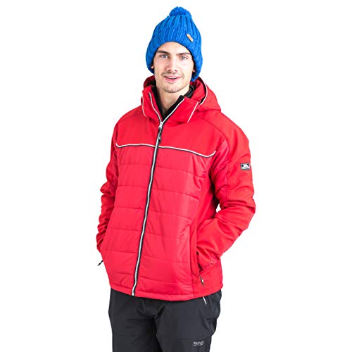 Trespass Drafted, Red, XXL, Gepolsterte Warme Wasserdichte Stretch Skijacke mit abnehmbarer Kapuze, Schneefang & Skipasstasche für Herren, XX-Large / 2XL / 2X-Large, Rot von Trespass