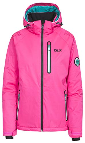 Trespass Nicolette, Fuchsia, S, Warm Waterproof Ski Jacket with RECCO Avalance Rescue System, Removable Hood, Underarm Ventilation Zips, Audio Channel, Goggle Pocket, Removable Snow Catcher & Ski Pass Sleeve Pocket for Ladies, Pink, Small von Trespass