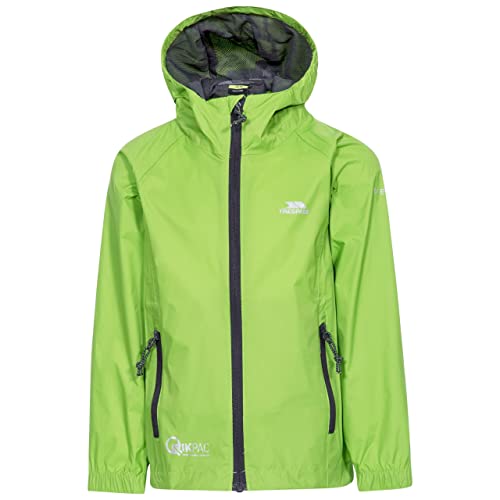 Trespass Qikpac Jacket, Leaf, 7/8, Kompakt Zusammenrollbare Wasserdichte Jacke für Kinder / Unisex / Mädchen und Jungen, 7-8 Jahre, Grün von Trespass