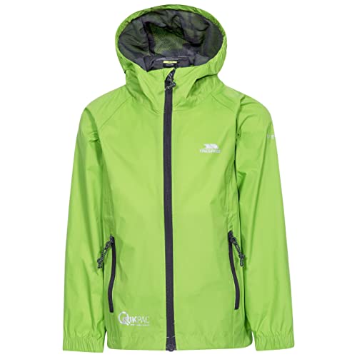 Trespass Qikpac Jacket, Leaf, 3/4, Kompakt Zusammenrollbare Wasserdichte Jacke für Kinder / Unisex / Mädchen und Jungen, 3-4 Jahre, Grün von Trespass