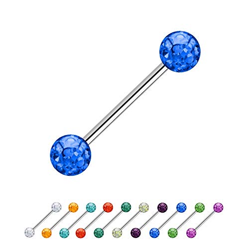 Treuheld® | 1.2mm x 10mm Piercing Barbell Silber | 4mm Kristall Piercing-Kugeln | Dunkel-Blau | Chirurgenstahl | Nippel, Ohr von Treuheld
